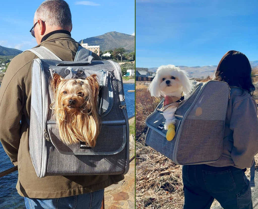 Pet Backpack Carrier for Cats and Small Dogs - Ideal for Travel, Hiking, and Outdoor Activities - Light Gray
