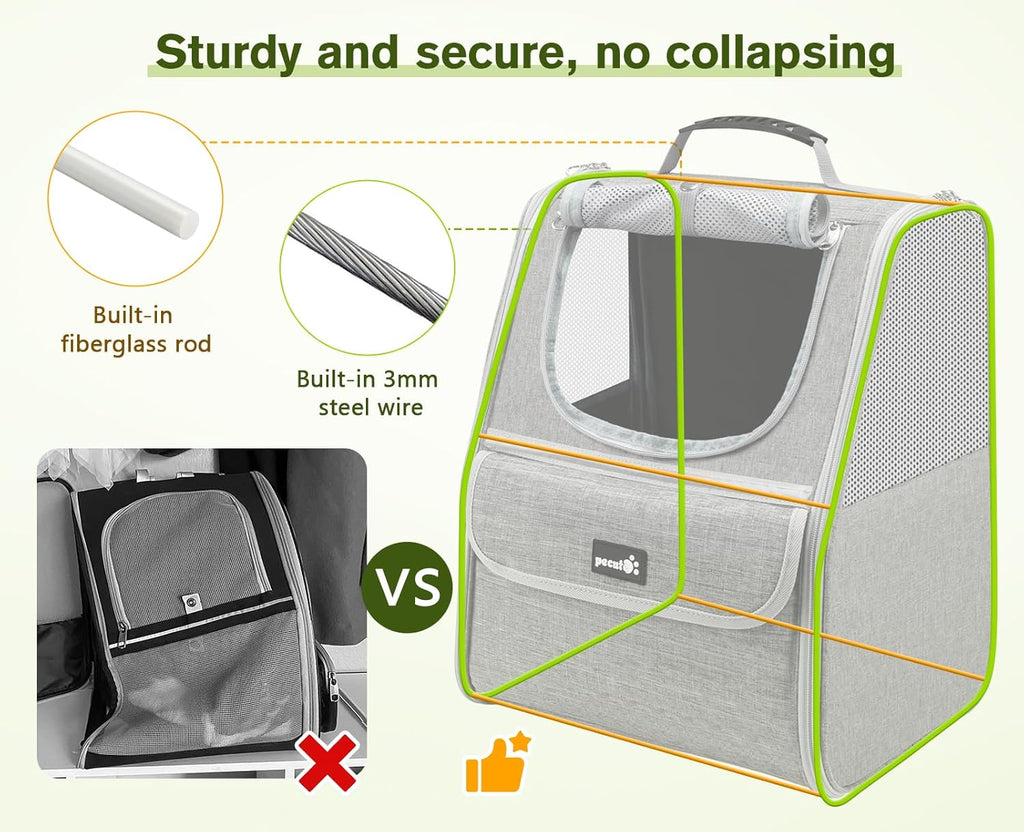 Pet Backpack Carrier for Cats and Small Dogs - Ideal for Travel, Hiking, and Outdoor Activities - Light Gray