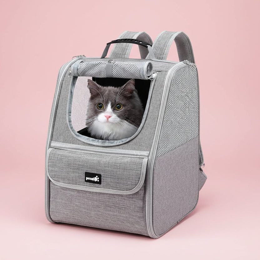 Pet Backpack Carrier for Cats and Small Dogs - Ideal for Travel, Hiking, and Outdoor Activities - Light Gray