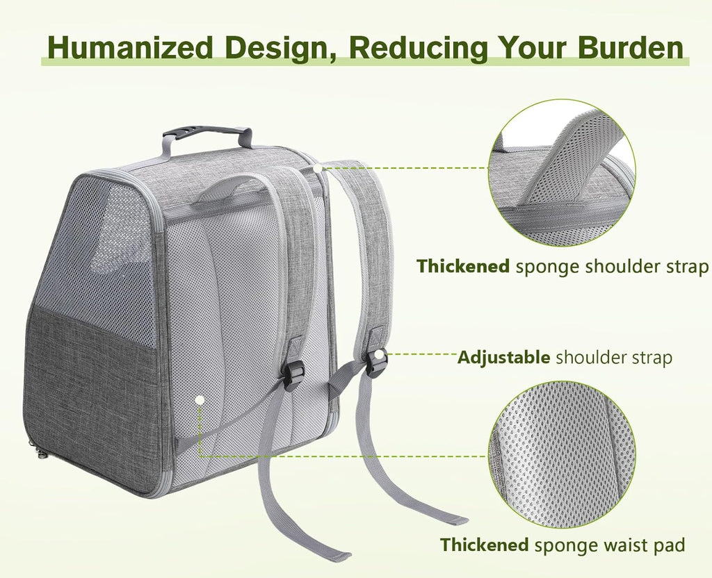 Pet Backpack Carrier for Cats and Small Dogs - Ideal for Travel, Hiking, and Outdoor Activities - Light Gray