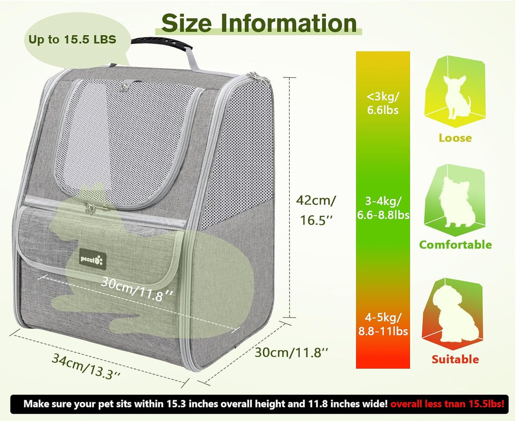 Pet Backpack Carrier for Cats and Small Dogs - Ideal for Travel, Hiking, and Outdoor Activities - Light Gray