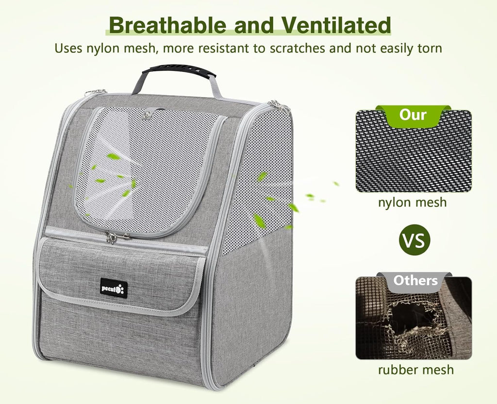 Pet Backpack Carrier for Cats and Small Dogs - Ideal for Travel, Hiking, and Outdoor Activities - Light Gray